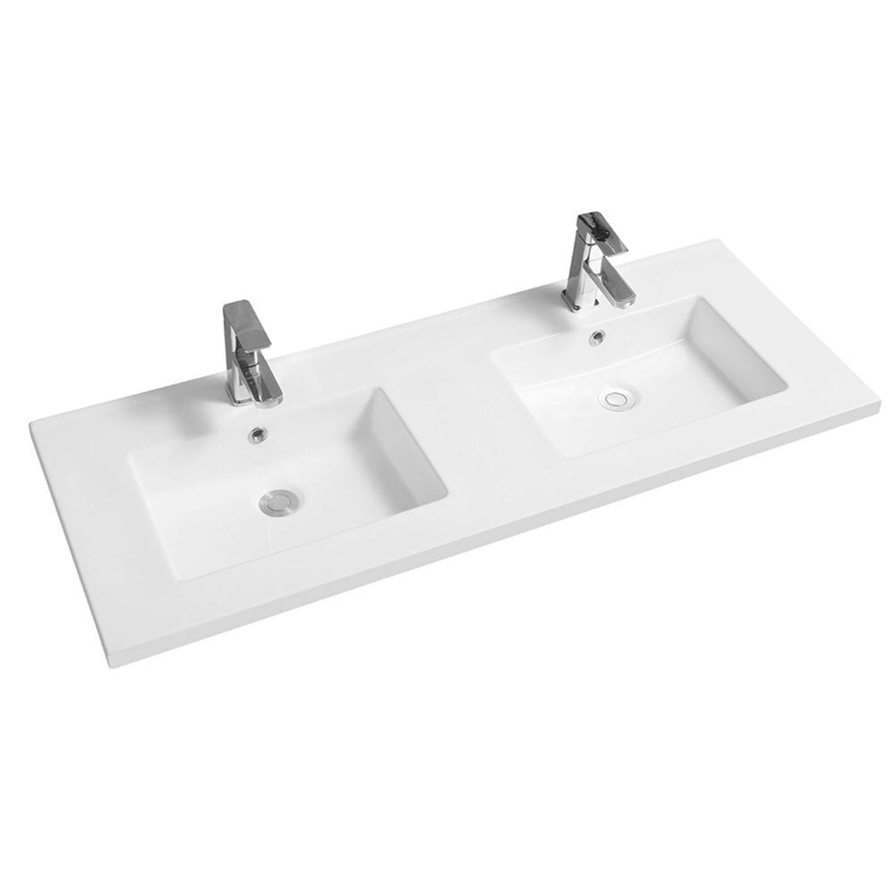 48" Double Ceramic Sink Top with 1-hole Faucet Hole - 48