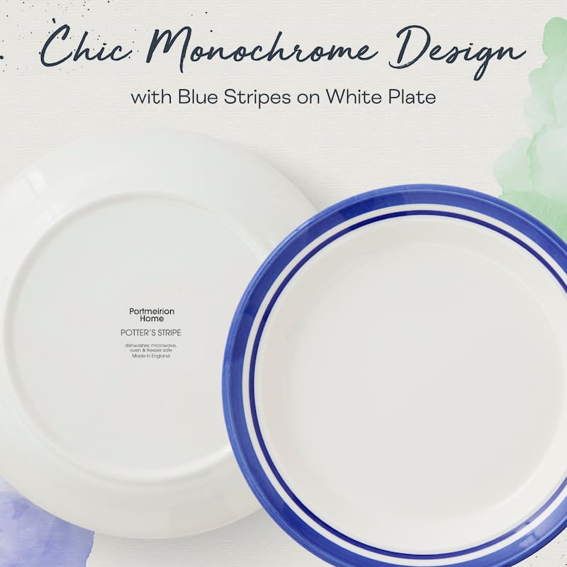 Portmeirion Set of 4 Potters Stripe Salad Plates - 8" D x 1" H