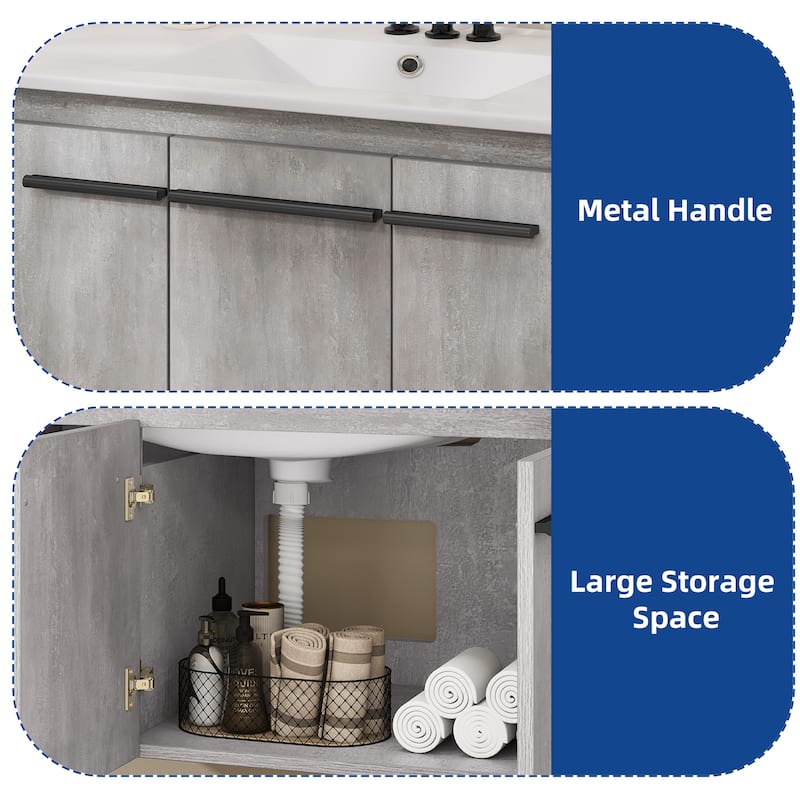 Moasis Wall Mounted Bathroom Vanity Cabinet with Ceramic Sink