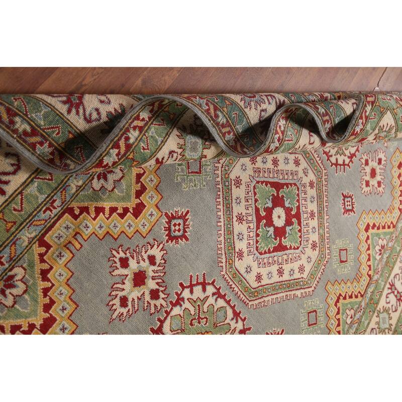 Gray Geometric Kazak Area Rug Handmade Wool Carpet - 6'6" x 9'9"