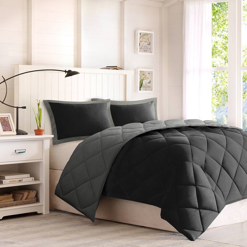 Twin/Twin XL 3M Scotchgard Diamond Quilting Reversible Down Alternative Comforter Set - Black+Grey
