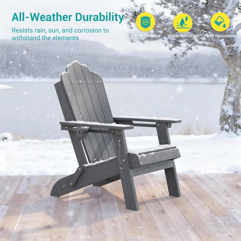 Foldable HDPE Adirondack Chair All-Weather W/ Cup Holder