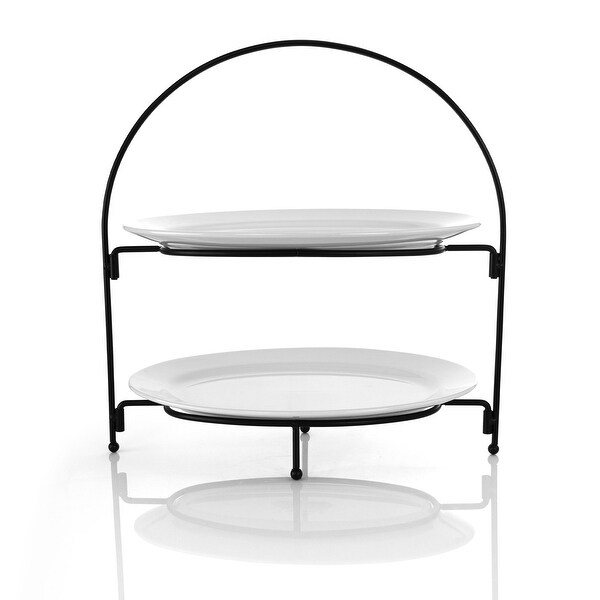 Gibson Elite Gracious Dining 3 Piece 2 Tiered Stoneware Serving Stand Set. Opens flyout.