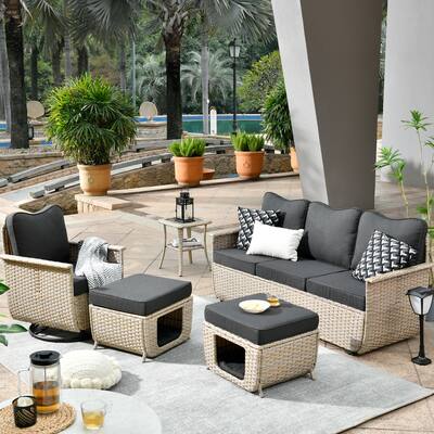 OVIOS 5-piece Pet-Friendly Multi-functional Patio Furniture Swivel Chairs Wicker Set