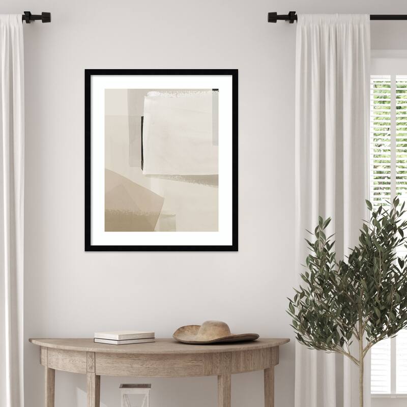 Muted Layers of Geometric Calm by Hazel J Wood Framed Wall Art Print - Svelte Noir Black