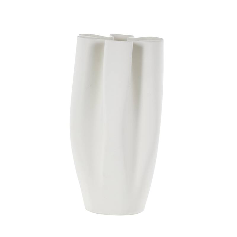 Ceramic Abstract Ribbed Dimensional Folded Decorative Vase with Floral Shaped Rim - White - Roche River Decor