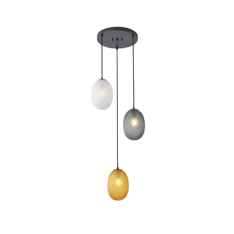 3-Light Modern Glass Pendant Light Cluster with Matte Black Canopy for Dining Room & Entryway