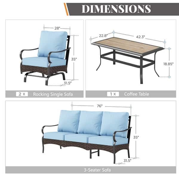 dimension image slide 12 of 16, MAISON ARTS 4 Pieces Rattan Wicker Patio Furniture Set with Swivel Chairs and Coffee Table for Outdoor Spaces