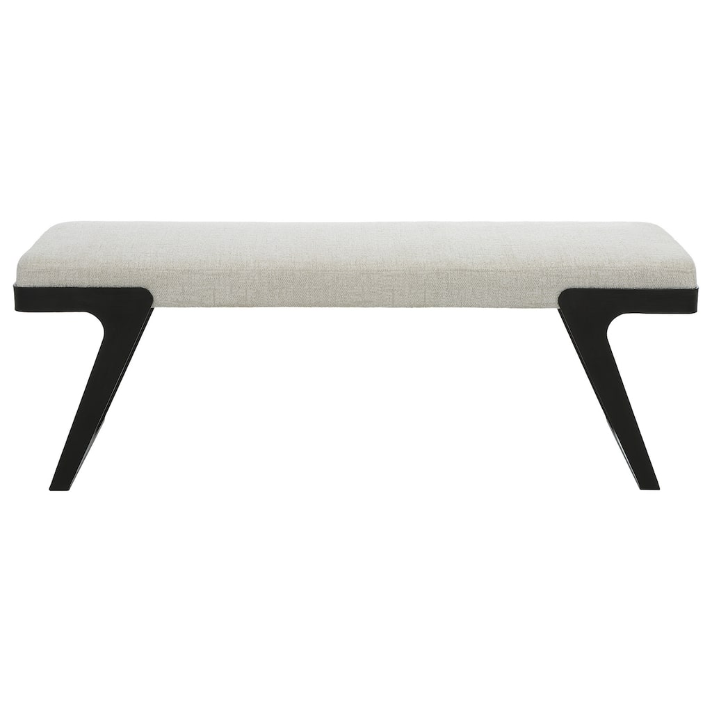 Boucle Upholstered Top Bench with Curved Base - 53" - White and Black