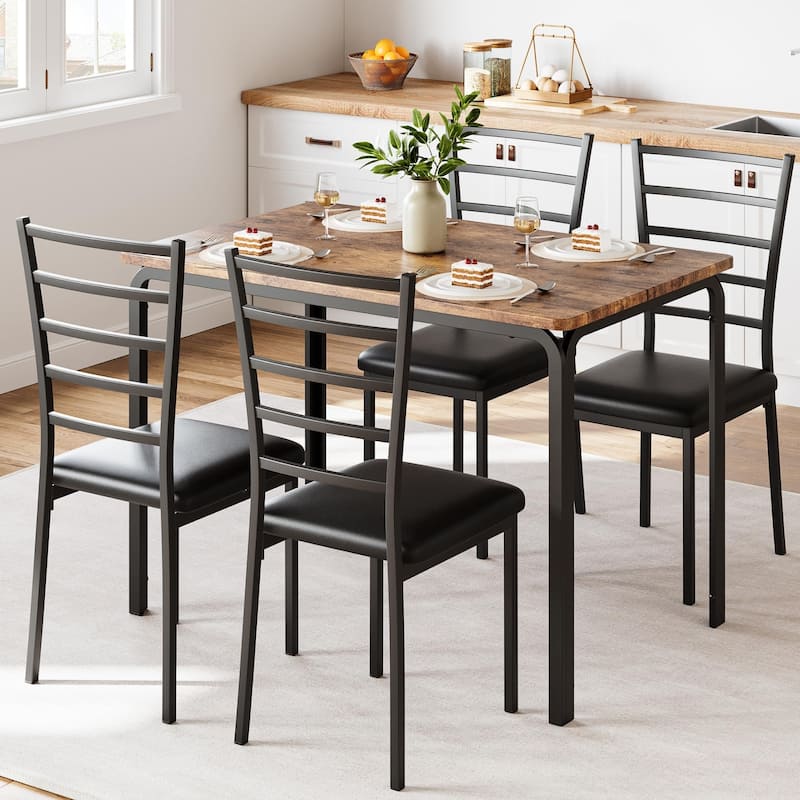 5-piece Farmhouse Dining Table Set for 4 - Brown