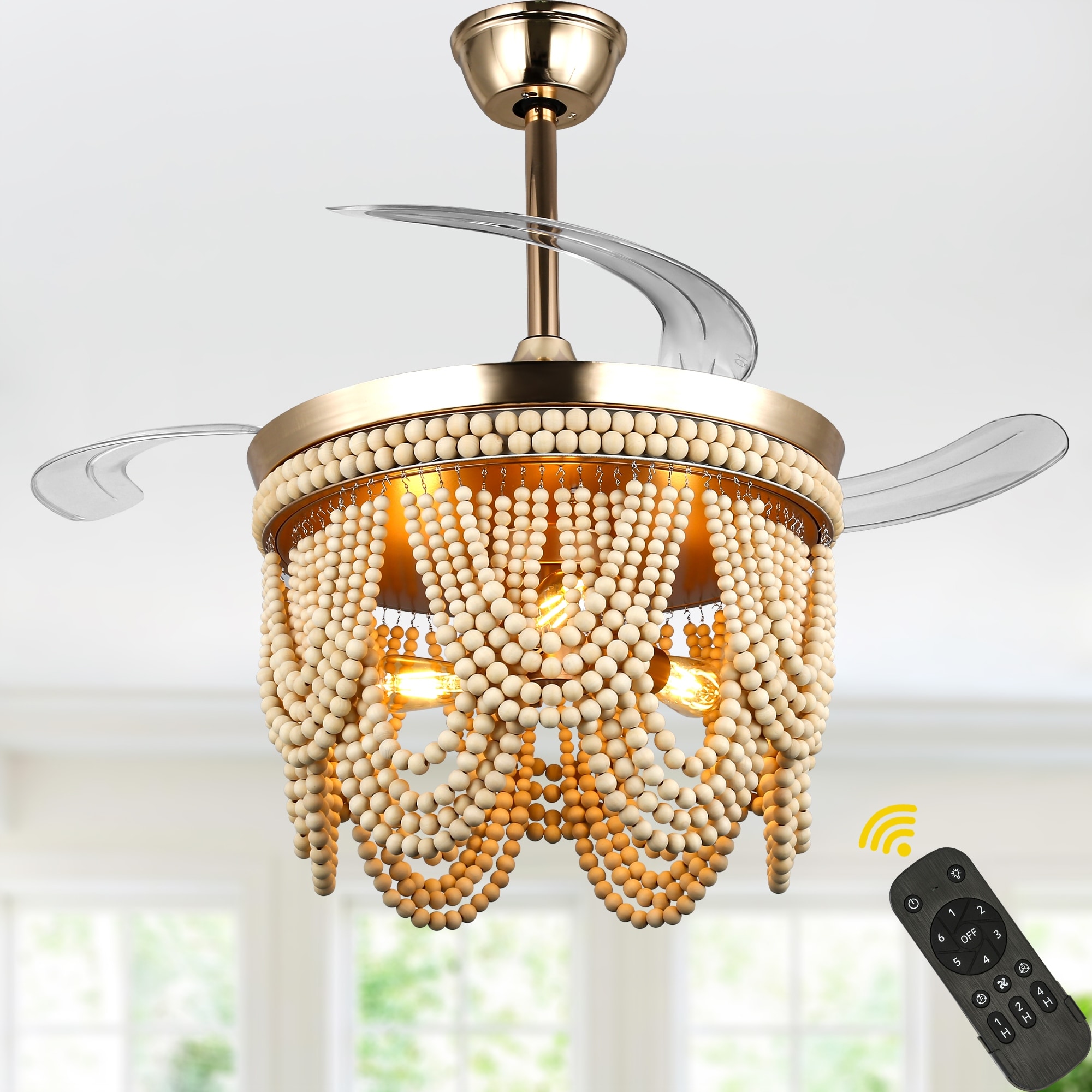 Bella Depot 42" Bohemian Retractable Ceiling Fan with Remote and Light 6-speed Reversible DC Motor