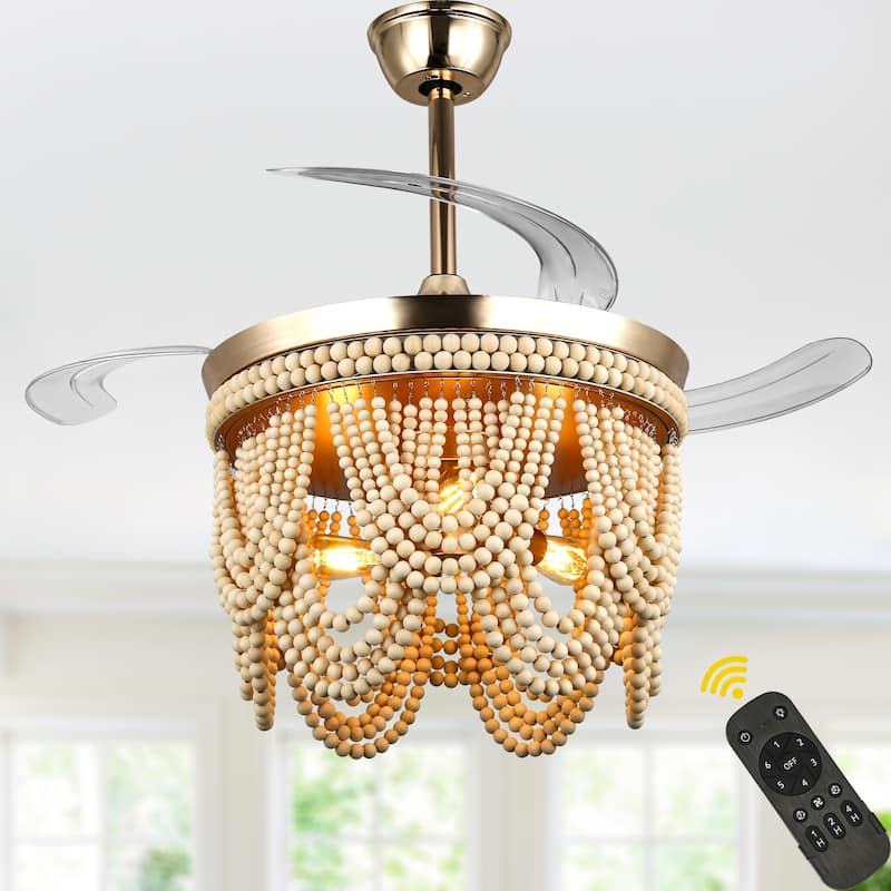 Bella Depot 42" Bohemian Retractable Ceiling Fan with Remote and Light 6-speed Reversible DC Motor - Gold