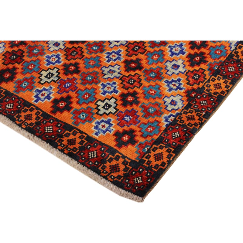 Tribal Balochi Hanna Orange/Black Hand Knotted Wool Rug - 5'1'' x 6'8''
