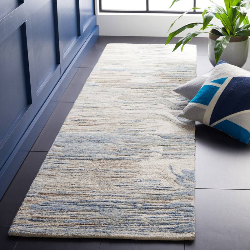 SAFAVIEH Handmade Metro Igballe Modern Abstract Wool Rug - 2'3" x 8' Runner - Ivory/Natural
