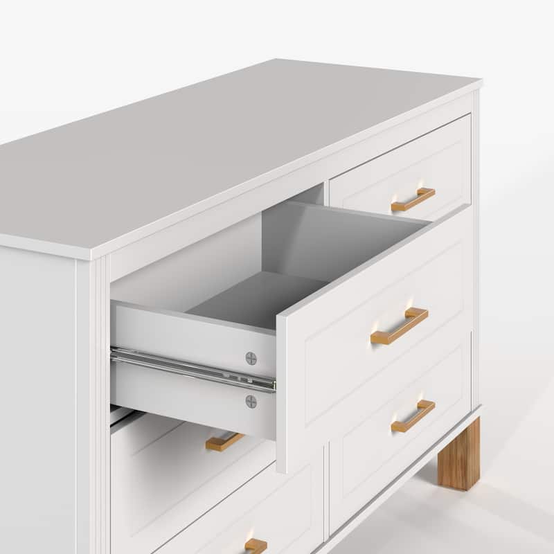 6-Drawer Double Dresser with Metal Handles & Solid Wood Legs, Kids Bedroom Storage Organizer