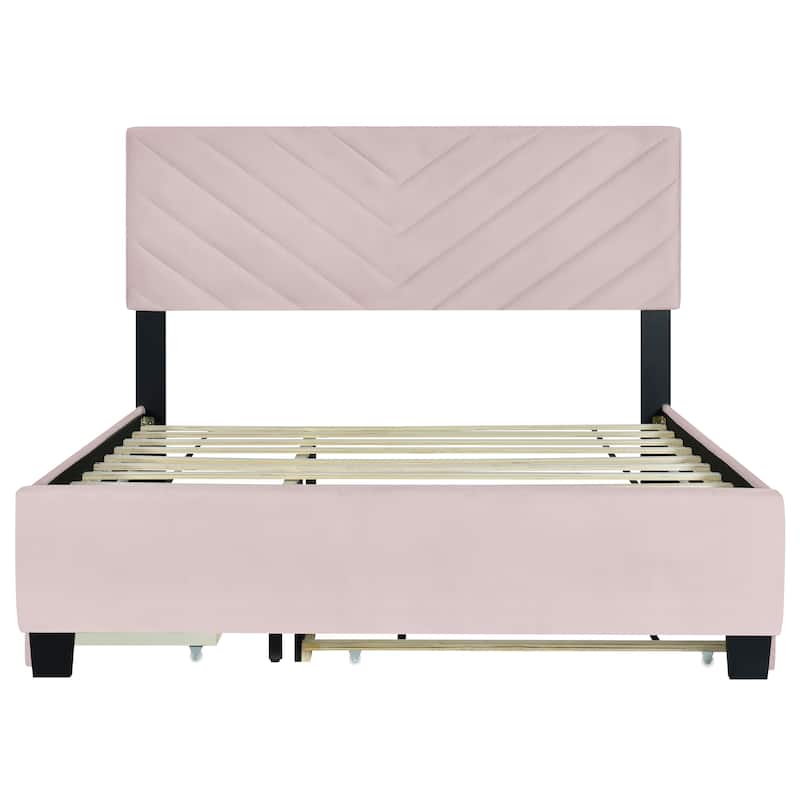 Queen Size Upholstered Platform Bed with Twill Headboard
