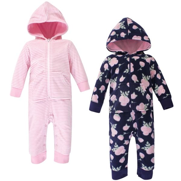 slide 1 of 1, Hudson Baby Infant Girl Fleece Jumpsuits, Coveralls, and Playsuits 2pk, Navy Rose 0 - 3 Months - Blue/Pink