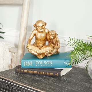 Gold Polystone Monkey Decorative Sculpture - 9 x 6 x 7