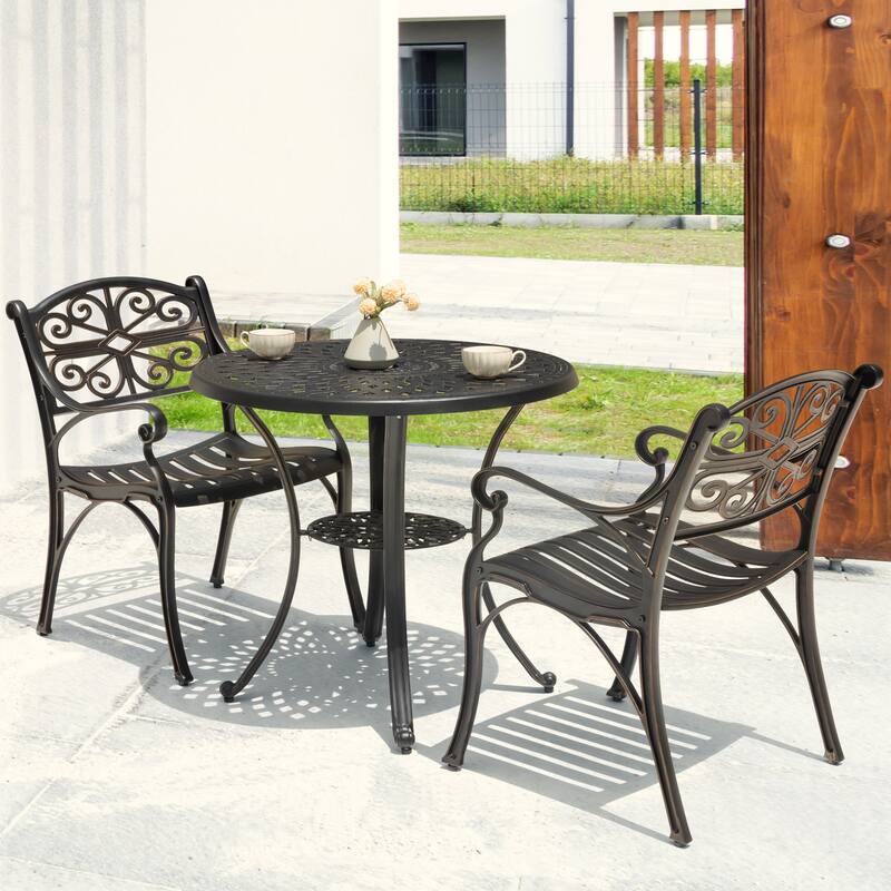 Nuu Garden Outdoor 3 Pieces Cast Aluminum Bistro Set with Umbrella Hole