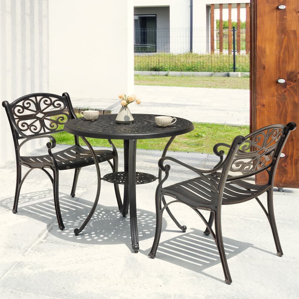 Nuu Garden Outdoor 3 Pieces Cast Aluminum Bistro Set with Umbrella Hole