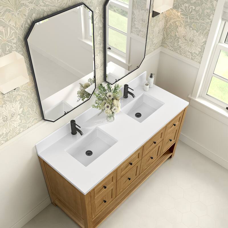 Breckenridge 60" Double Vanity, Light Natural Oak - 60D - White Zeus - Single