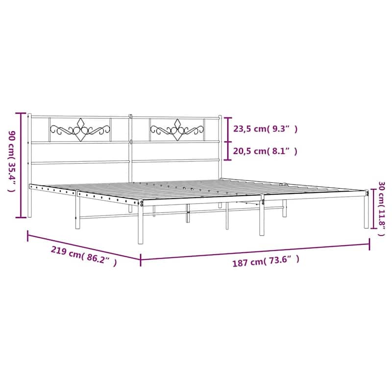 vidaXL 12 Inches White California King Metal Bed Frame No Mattress - 86.2" x 73.6" x 35.4"
