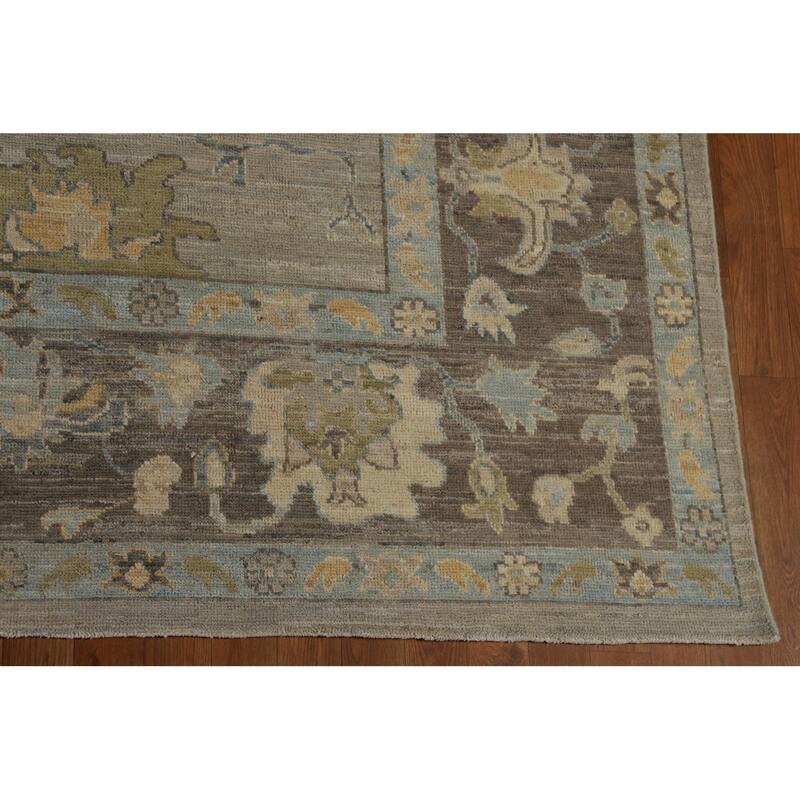Vegetable Dye Oushak Turkish Area Rug Hand-Knotted Grey Wool Carpet - 8'10" x 11'10"