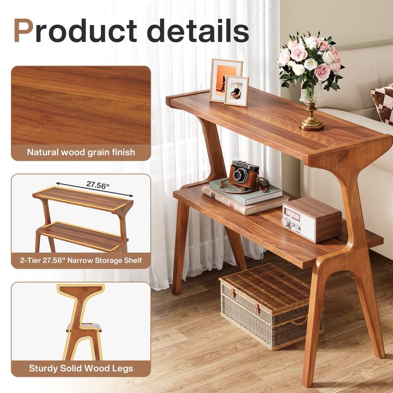 Wood 2-Tier Narrow Side End Chairside Table for Small Space