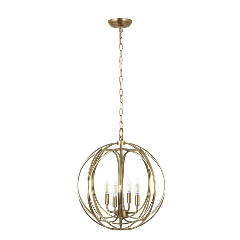 Yosemite Home Decor Satin Brass Metal/Stainless Steel Globe 4-light Chandelier - Satin Brass