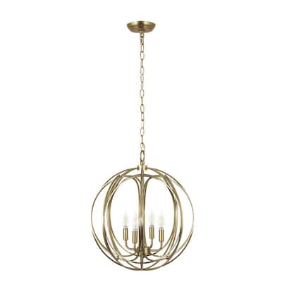 Yosemite Home Decor Satin Brass Metal/Stainless Steel Globe 4-light Chandelier - Satin Brass