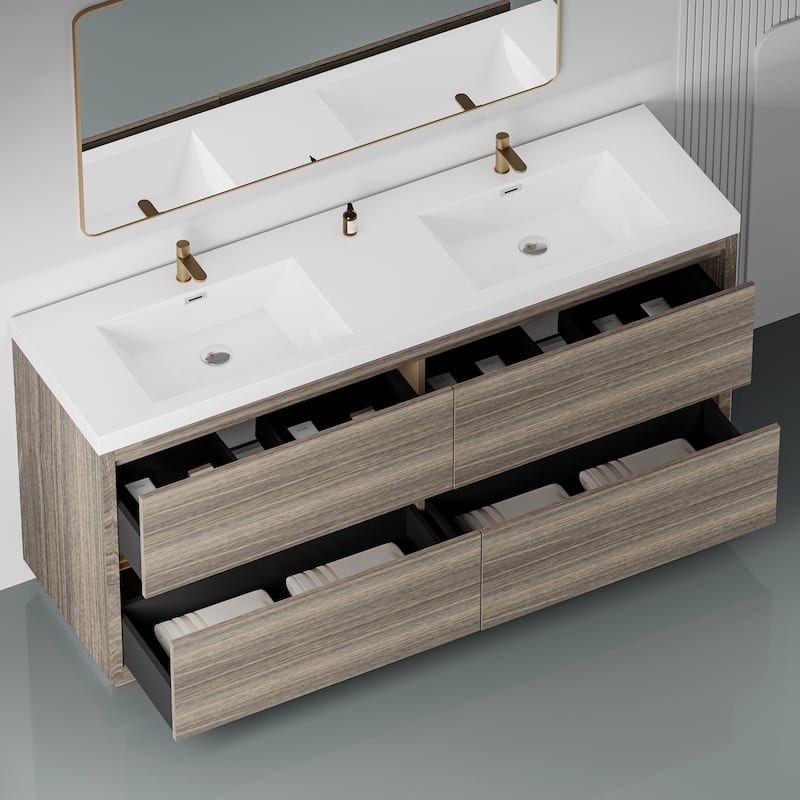 GDFStudio 72" Freestanding Bathroom Vanity with Double Sinks