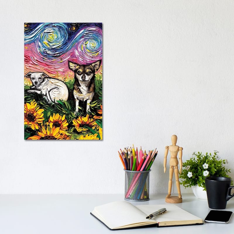 iCanvas "Two Chihuahuas Night" by Aja Trier Canvas Print - 12x8x0.75