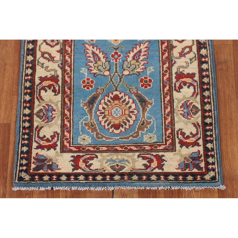 Light Blue Kazak Runner Rug Hand-Knotted Wool Carpet - 2'1" x 5'8"