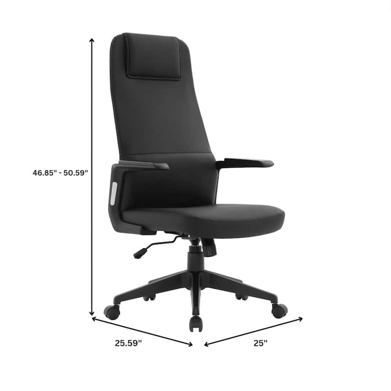 Nexa Ergonomic Leather/Polyester High-Back Office Chair with Padded Headrest, Adjustable Height, Swivel, and Smooth Casters