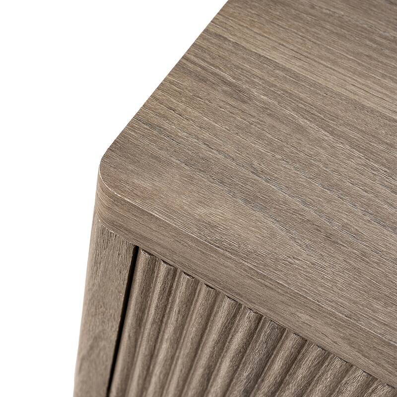 Fluted Bed Side Table End Table Nightstand with Drawer, Ash Brown Corner Table Lamp Table with Open Shelf