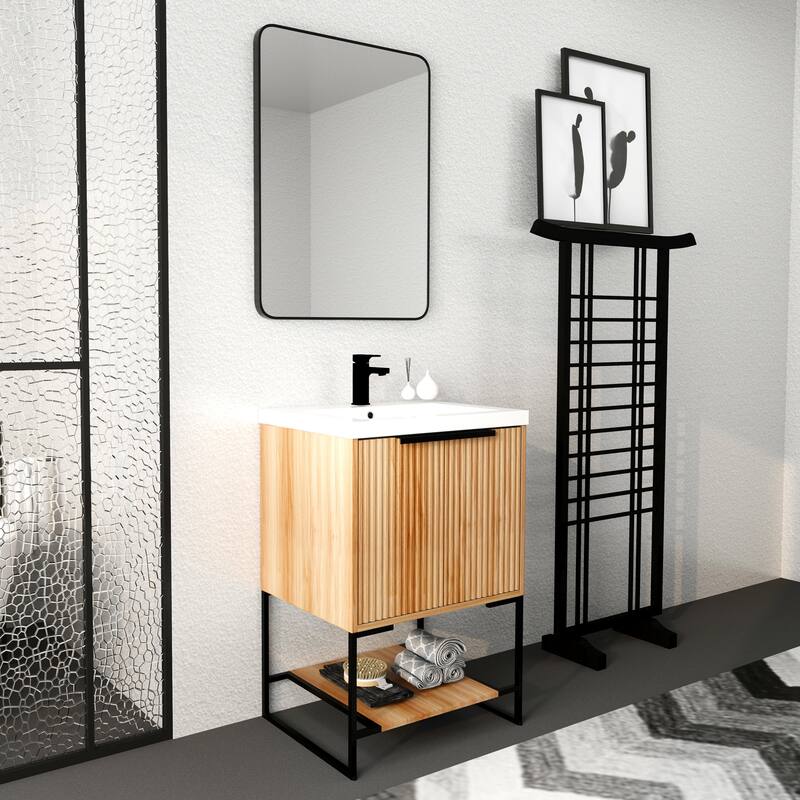 24 inch Plywood Freestanding Bathroom Vanity Set with Integrated Resin Sink