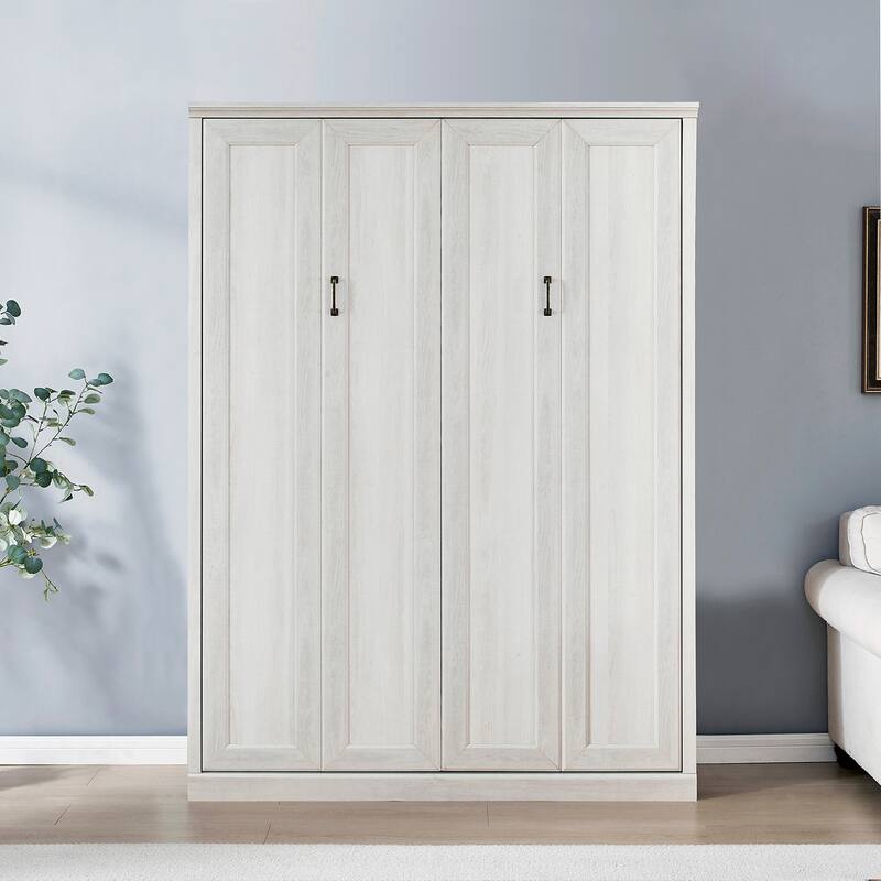 Half Self-Close and Open Murphy Bed with 2 Side Cabinet Storage Shelf