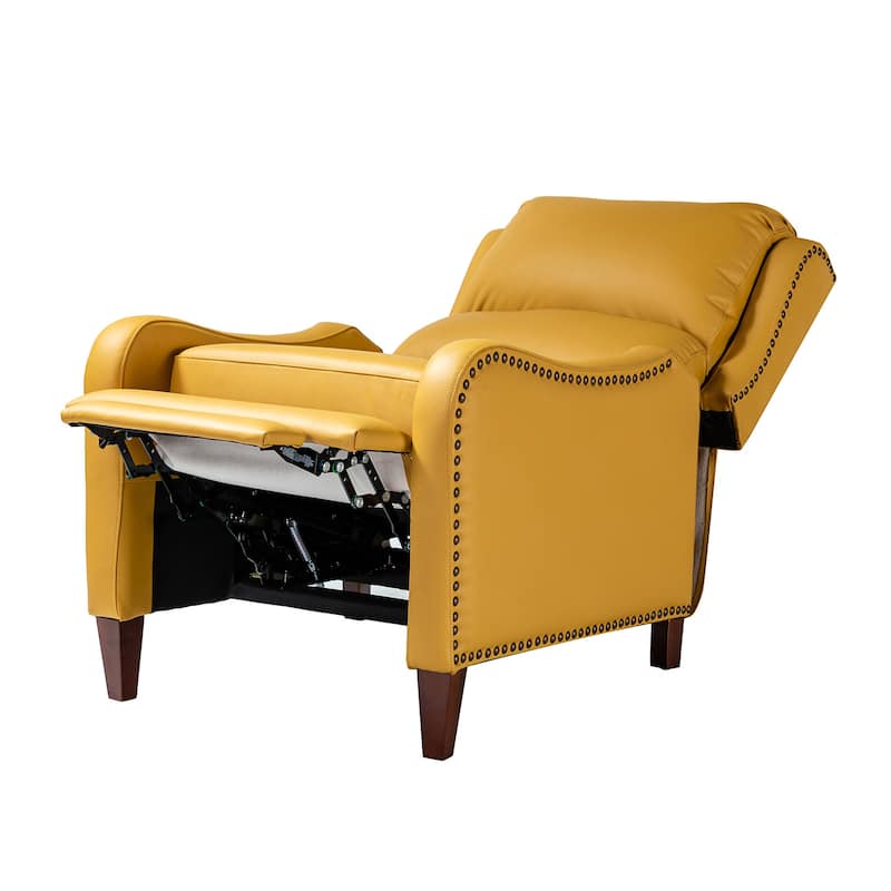 Brigida Cigar Genuine Leather Pushback Recliner with Nailhead Trim by HULALA HOME