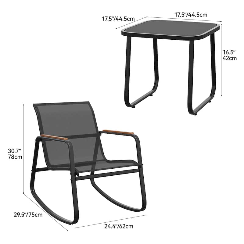 Moasis 3-piece Outdoor Rocking Chair Chat Set with Side Table