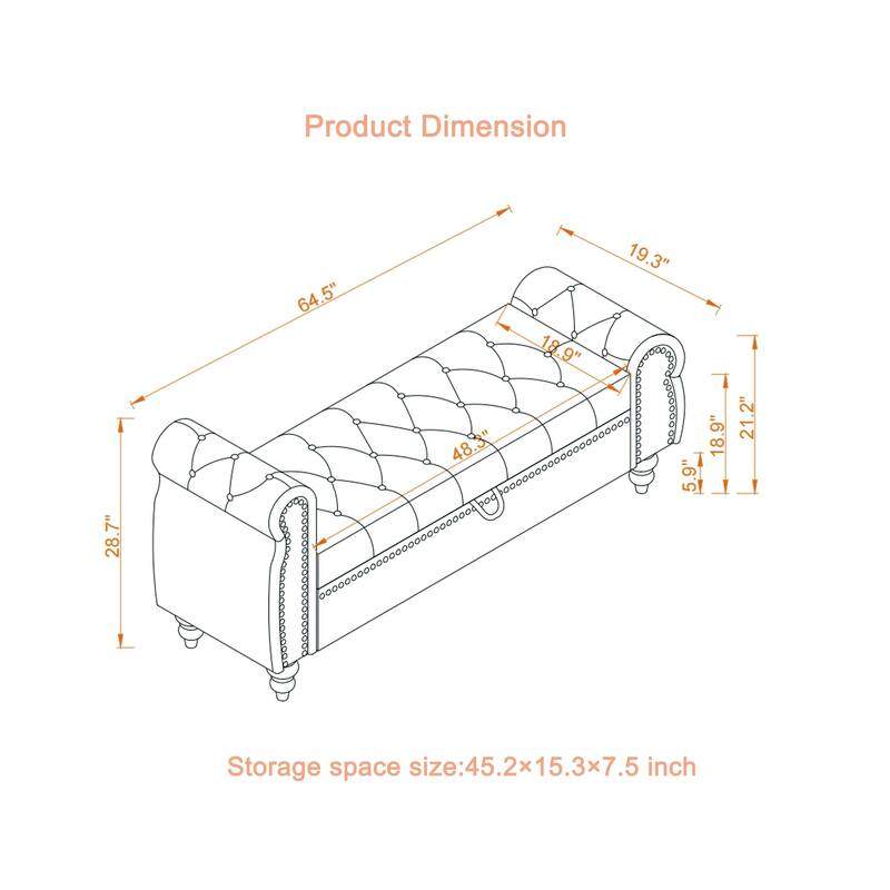 Tufted Upholstery Storage Bench with Nailheads
