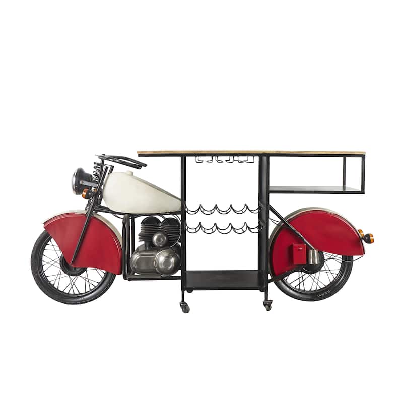 Metal Handmade One-of-a-Kind Reclaimed Motorcycle Bar with Light Up Headlights and Taillights - Black - Roche River Decor