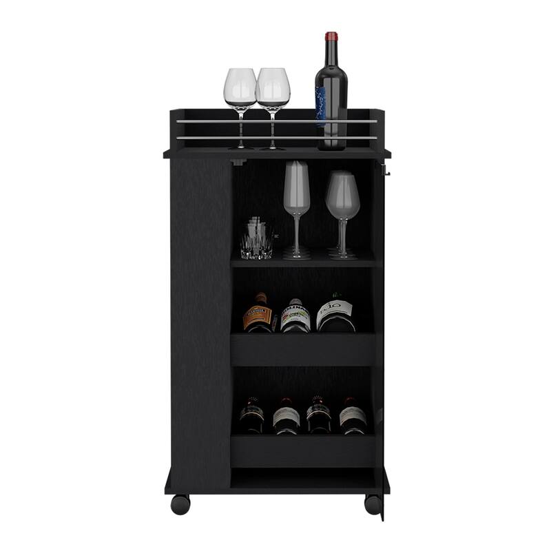 Baltimore Bar cart with Casters, Glass Door and 2-Side Shelf