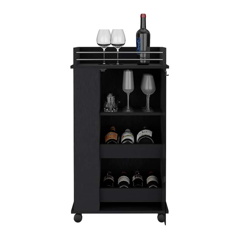 Bar Cart with Two-Side Shelves Beaver, Glass Door and Upper Surface
