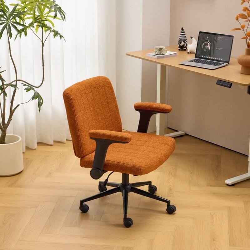 Speckled Chenille Swivel Chair With Flip-Up Arms For Cross-Legged