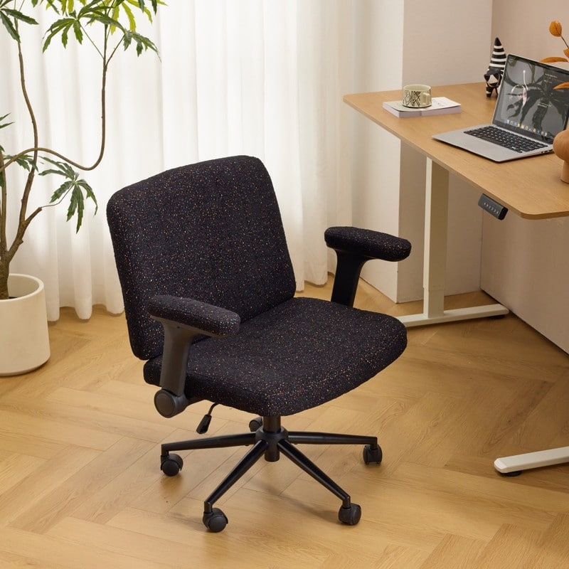 Speckled Chenille Swivel Chair With Flip-Up Arms For Cross-Legged