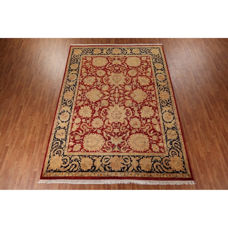 Red Floral Agra Indian Area Rug Handmade Wool Carpet - 9'0" x 12'5"