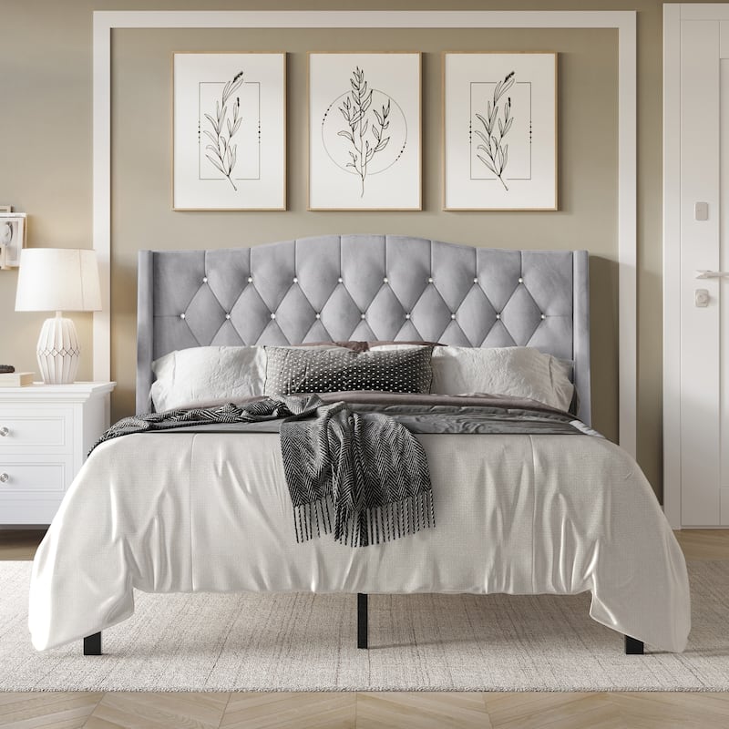 CraftPorch Glam Velvet Crystal Button Tufted Upholstered Platform Bed