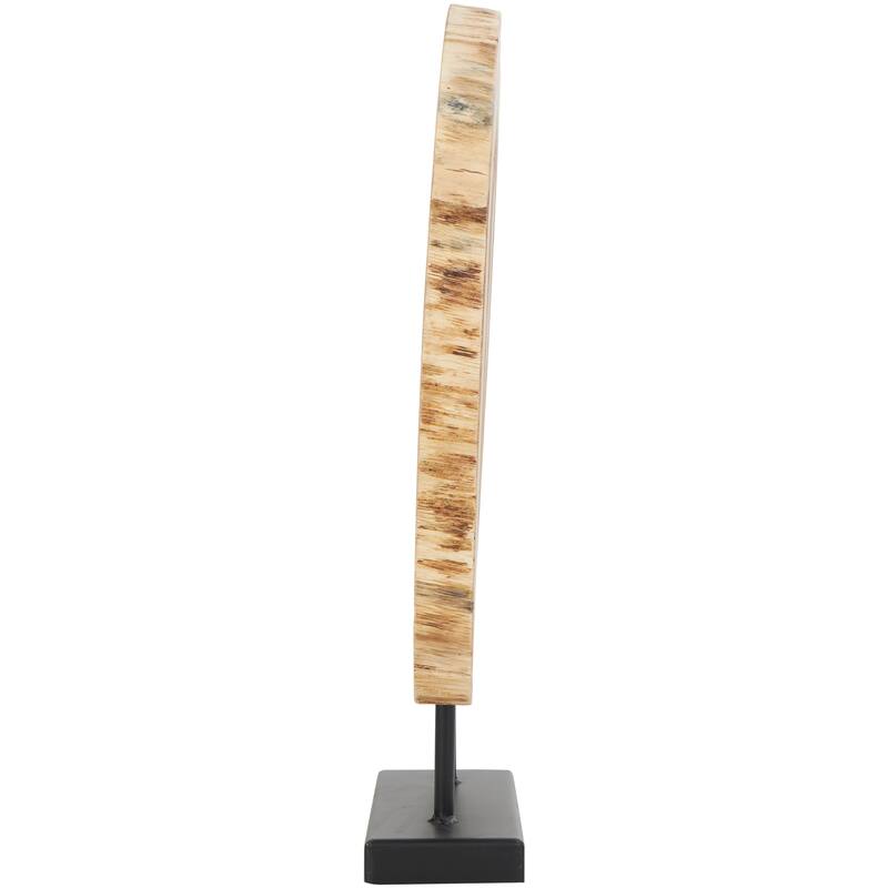 Wood Tree Handmade Circular Slab Sculpture with Black Metal Base - Brown - Roche River Decor - 4"W x 21"L x 23"H