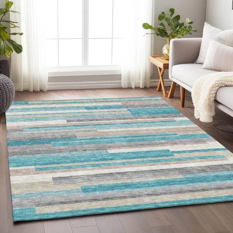 Premium Washable Super Soft Stripes Stacked Mayfield Rug - Teal - 9' x 12' - Rectangle