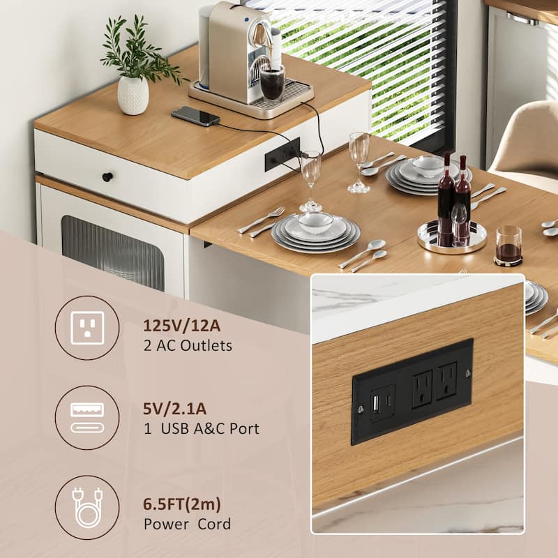 59.5" Kitchen Island with Extendable Dining Table, Kitchen Storage Table with Double-sided Storage, with 2 Drawers